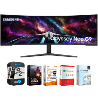 Paquete de monitor curvo para juegos Samsung Odyssey Neo G9 Dual 4K UHD Quantum Mini-LED de 57 pulgadas con paquete de software de edición estándar Tech Smart USA Elite Suite 18 + paquete de protección mejorada CPS de 2 años