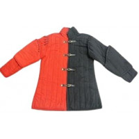 Lord of Battles Gambeson medieval acolchado (tipo 1) con hebillas delanteras, perfecto para LARP, eventos medievales y Renfairs (rojo y negro, pequeño)