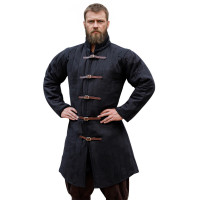 Chaqueta Gambeson Medieval para Hombre de House of Warfare | Abrigo Gambeson acolchado del siglo XIII, 2 capas, ropa de abrigo de algodón acolchado (EE. UU., Alfa, Grande, Regular, Regular, Negro, Mangas completas - Con hebilla)