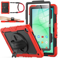 SEYMAC stock Funda para Samsung Galaxy Tab A11+ Plus/A9+ Plus de 11'', Funda protectora contra caídas de cuerpo completo con protector de pantalla Portalápices [Correa de mano giratoria de 360°] y soporte, Rojo+Negro