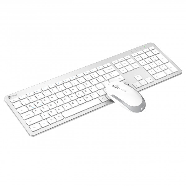 iClever Teclado y Ratón Inalámbricos, GK08 ​​Combo de Teclado y Ratón Blanco, Ergonómico, Silencioso, Diseño de Tamaño Completo con Teclado Numérico, Conexión 2.4G para Mac, Windows y Computadora