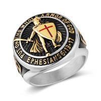 HZMAN Los Caballeros Templarios se ponen toda la armadura de Dios Efesios 6:13-17 Anillo de acero inoxidable para hombre con diseño de Cruz Roja