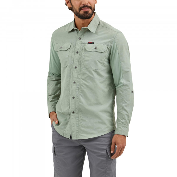ATG by Wrangler Camisa de manga larga de materiales mixtos para hombre, verde iceberg, grande