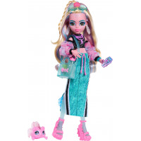 Muñeca Monster High, Lagoona Blue con top corto y maxifalda deportiva con pez mascota Neptuna y 7 accesorios como gafas de sol de concha, refrigerio y bolso