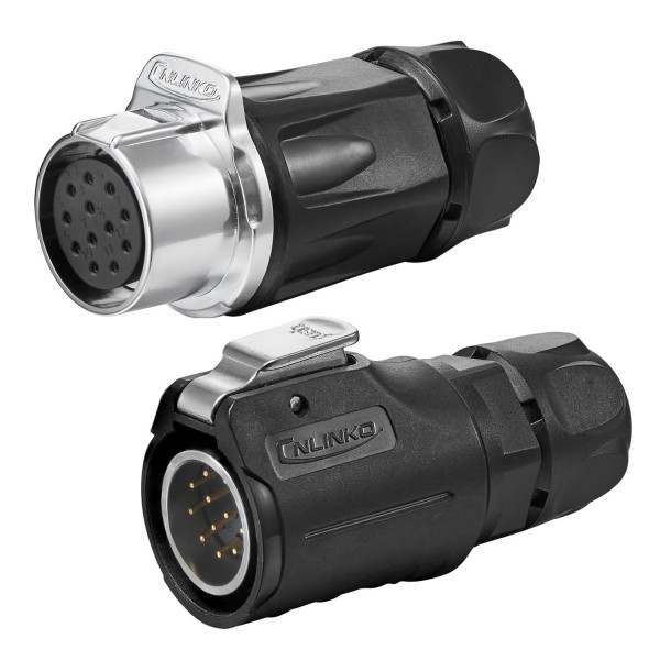 CNLINKO LP-20 Conector impermeable de 12 pines, conector circular IP68, conector de aviación de conexión rápida, conector de soldadura de carcasa de plástico PBT, conector macho de la industria marina (12 PIN)
