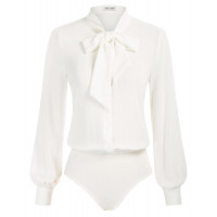 Kate Kasin camisa blanca con cuello y botones para mujer, mono de manga larga, blusa con pajarita, Tops informales elegantes para otoño 2025 XL