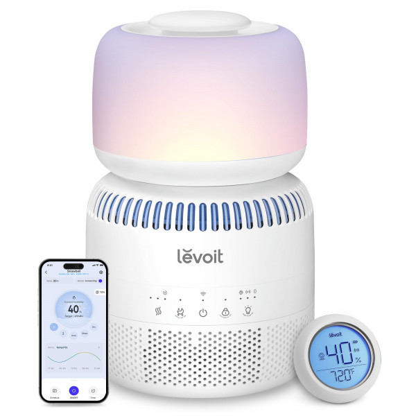 LEVOIT Humidificadores Evaporativos para Dormitorio Bebé, Filtros Duales de Aire y Agua, Sensor Separado, Luz Azul Libre para Luz Nocturna de Guardería, Secado Automático, Control Inteligente y Alexa, Modo Automático, Tanque de 3.8L por 36H