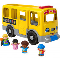 Fisher-Price Little People Juguete de aprendizaje para niños pequeños, vehículo de arrastre de autobús escolar amarillo grande y 4 figuras para niños a partir de 1 año, versión multilingüe