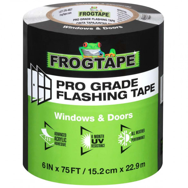 FrogTape Cinta intermitente de grado profesional para ventanas y puertas, 6 pulgadas de ancho – rollo de 75 pies, cinta intermitente resistente a todo clima y a los rayos UV con adhesivo acrílico avanzado – 10 mils – negro