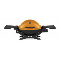Weber Q1200 Parrilla de gas portátil de propano líquido, naranja - Parrilla de viaje y camping de 1 quemador con rejillas de hierro fundido y encendido electrónico (quemador de 8500 BTU)