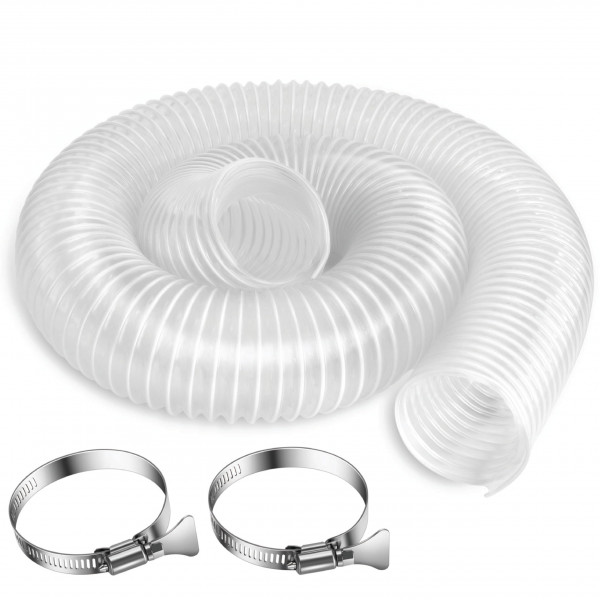 Manguera de recolección de polvo de 2.5 pulgadas x 5 pies – Mangueras flexibles de PVC transparente de grado contratista resistentes a perforaciones para desechos de polvo y humos – Revestimiento de alambre reforzado con hélice – Incluye abrazaderas
