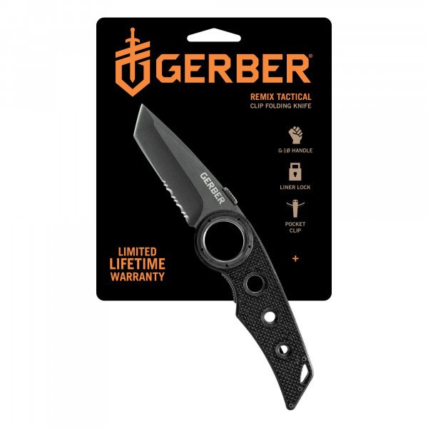 Gerber Gear Remix Cuchillo de bolsillo plegable, cuchillo de bolsillo Tanto parcialmente dentado de 3 pulgadas para supervivencia y camping, negro