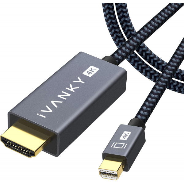 IVANKY Cable Mini DisplayPort a HDMI 4K de 10 pies, cable Thunderbolt a HDMI 4K@30Hz, [carcasa de alumbre/trenzado/chip óptimo], Mini DP a HDMI para MacBook Air/Pro, Surface Pro/Dock, monitor, proyector -10 pies