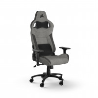 Silla para juegos de tela Corsair T3 Rush (2023) - Diseño inspirado en las carreras - Exterior de tela suave - Cojín acolchado para el cuello - Soporte lumbar de espuma viscoelástica - Altura del asiento ajustable - Gris y carbón