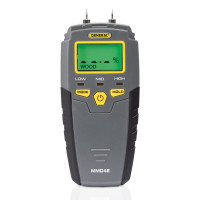 General Tools MMD4E Medidor de humedad digital, detector de fugas de agua, probador de humedad, tipo pin, pantalla LCD retroiluminada con alertas audibles y visuales de contenido de humedad alto-medio-bajo, grises