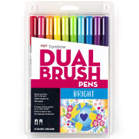 Tombow 56185 Rotuladores artísticos de doble pincel, brillantes, paquete de 10. Marcadores mezclables, con pincel y de punta fina