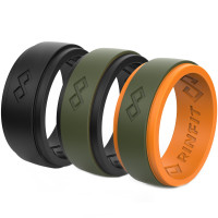 Rinfit Anillos de silicona para hombre, 9 mm de ancho, 2 mm de grosor, alianzas de boda de goma para hombre, anillo infinito con 2 capas, paquete G, talla 10