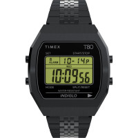 Reloj Timex T80 de 36 mm para hombre - Caja de acero inoxidable con esfera digital y banda negra