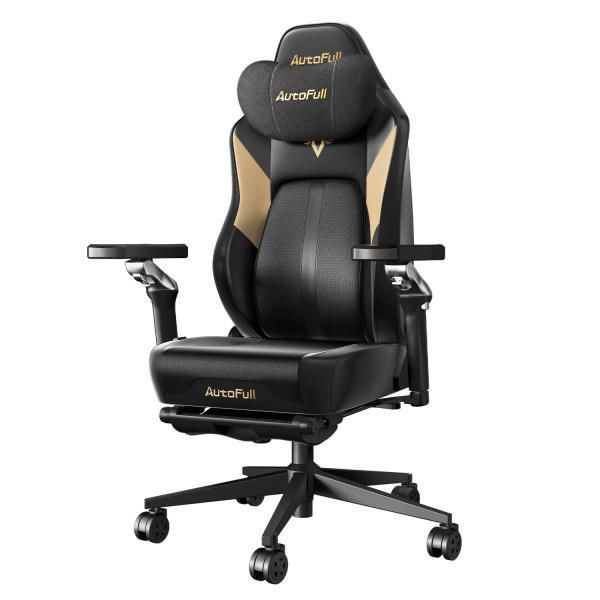 AutoFull M6 Silla para juegos, asiento ventilado y calefactable con reposabrazos ajustable de 360°, soporte lumbar de seguimiento dinámico automático, silla de oficina ergonómica con reposapiés, color negro