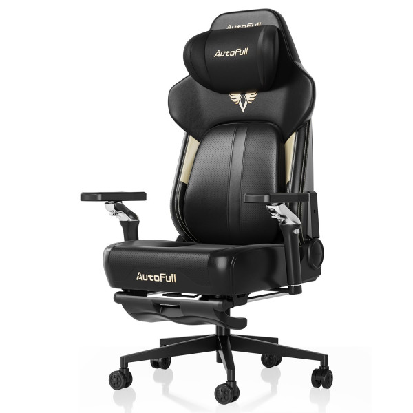 Silla ergonómica para juegos AutoFull M6: con soporte lumbar dinámico de tercera generación, masaje lumbar y de piernas, asiento ventilado y calefactado, reposabrazos mecánicos de 360°, reposapiés retráctil (negro)
