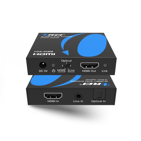 OREI 4K HDMI Audio Embedder, Insertador de Audio Embedder Digital Analógico Audi + DVI a HDMI Soporte TOSLINK Óptico Jack de 3,5 mm Entrada de Sonido AUX 4K60Hz 18Gbps HDR HDCP2.2