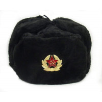 Sombrero Ejército Soviético Ruso Negro KGB * Piel cosaco militar Ushanka * Talla L