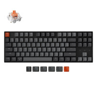 Teclado mecánico inalámbrico Keychron K8: interruptor rojo silencioso para oficina y juegos silenciosos, teclas TKL de 87, retroiluminación LED blanca suave, conectividad por cable Bluetooth y USB-C, compatible con Mac y Windows