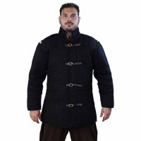 Lord of Battles Gambeson medieval acolchado de tres capas gruesas con mangas desmontables | Chaqueta de algodón acolchada con correas para LARP y recreación (negro, mediano)
