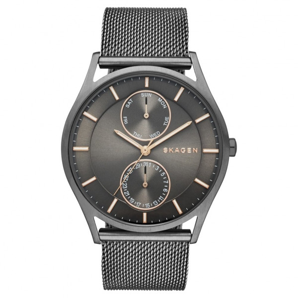Skagen Reloj con correa de malla de acero inoxidable gris carbón multifunción con cronógrafo Holst para hombre (Modelo: SKW6180)