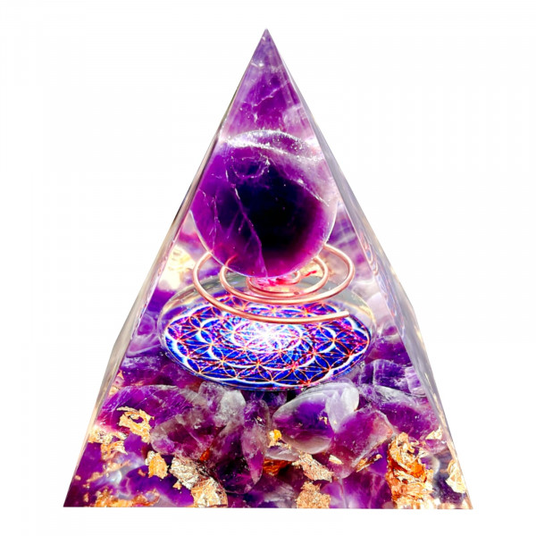 Saefheled Orgone Pyramid Generador de energía, pirámides curativas de cristal de orgonita de amatista natural para reducir el estrés, chakras, reiki, meditación curativa, atrae suerte y éxito, acumula riqueza y salud (2.4 in)