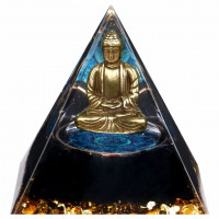 FENGSHUI-CAISHEN Pequeña Estatua de Buda en Pirámide de Orgonita de Cristal curativo - Obsidiana con estatuilla de Buda bebé, decoración Interior de Escritorio de meditación de Reiki Chakra