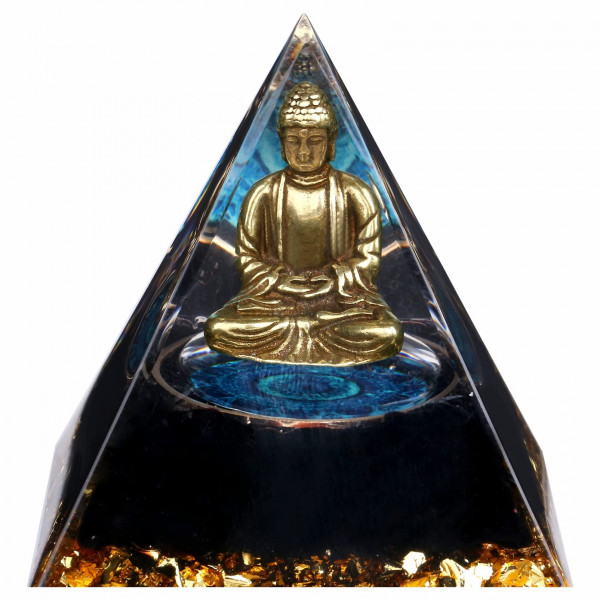 FENGSHUI-CAISHEN Pequeña Estatua de Buda en Pirámide de Orgonita de Cristal curativo - Obsidiana con estatuilla de Buda bebé, decoración Interior de Escritorio de meditación de Reiki Chakra