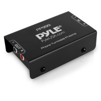 Preamplificador de tocadiscos Pyle Phono - Mini preamplificador de fonógrafo estéreo de audio electrónico con entrada RCA, salida RCA y funcionamiento de bajo ruido alimentado por adaptador de 12 voltios CC - PP999