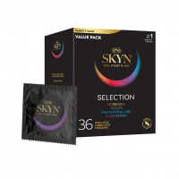 Preservativos sin látex SKYN Selection, paquete variado de ajuste regular que contiene SKYN Elite, original, excitación, lubricante extra, condones, 36 unidades