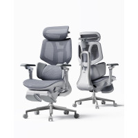 Hbada X7 Silla Ergonómica Inteligente, Silla de Oficina, con Seguimiento Lumbar Totalmente Automatizado, Reposacabezas Ajustable 4D, Reposabrazos Ajustables 720°, Cojín de Asiento Ventilado, Giratorio, Gris