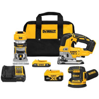 DEWALT Kit combinado de 3 herramientas 20 V MAX*, herramienta enrutadora inalámbrica sin escobillas, lijadora orbital aleatoria, sierra caladora, batería y cargador incluidos (DCK307D1P1)