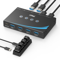 eKL Conmutador USB 3.0 4 Computadoras que Comparten Periféricos USB, Conmutador USB de 4 Puertos para Compartir Ratón Teclado Escáner Impresora, con Salida de Audio Jack para Auriculares de 3,5 mm, Incluye 4 Cables USB 3.0 y Control Remoto