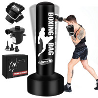Saco de boxeo de pie para adultos con bomba y guantes, saco de kick boxing de 69 pulgadas con soporte, saco pesado inflable independiente, saco de patadas para entrenamiento MMA Muay Thai Fitness
