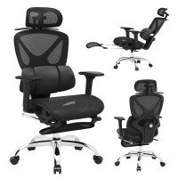 Freepub Silla de oficina ergonómica de malla, silla de escritorio para el hogar, cómoda con soporte lumbar ajustable, reposacabezas y reposabrazos 3D, sillas reclinables grandes y altas con respaldo alto para juegos de computadora para hombre y mujer, 350