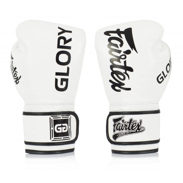 Guantes de entrenamiento Fairtex Glory - Guantes de boxeo y MMA de cuero de primera calidad | Hechos a mano en Tailandia - Acolchado de espuma que absorbe los golpes | Ideal para kickboxing, sparring y competición (blanco BGVG1, 14 oz)
