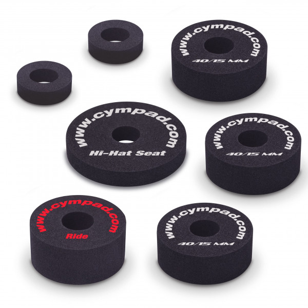 Cympad Optimizer Starter Pack, arandelas de espuma para platillos para mejorar el rendimiento y la protección de los platillos. (3x 40/15 mm; 1x charles; 1x Ride)