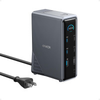 Estación de acoplamiento Anker Prime, 14 puertos con salida máxima de 160 W, transferencia de datos rápida de 10 Gbps, interfaz inteligente en tiempo real, puertos de audio y Ethernet, pantallas duales 4K para Dell, HP, Lenovo y más