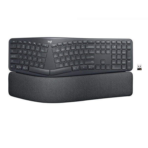 Logitech Ergo K860 Teclado Ergonómico Inalámbrico - Teclado Dividido, Reposamuñecas, Escritura Natural, Tela Antimanchas, Conectividad Bluetooth y USB, Compatible con Windows/Mac, Negro