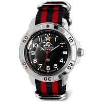 Vostok | Reloj de pulsera mecánico militar ruso Komandirskie Tank Commander | Moda | Negocios | Relojes casuales para hombre | Modelo 431306 Negro-Rojo Correa B®