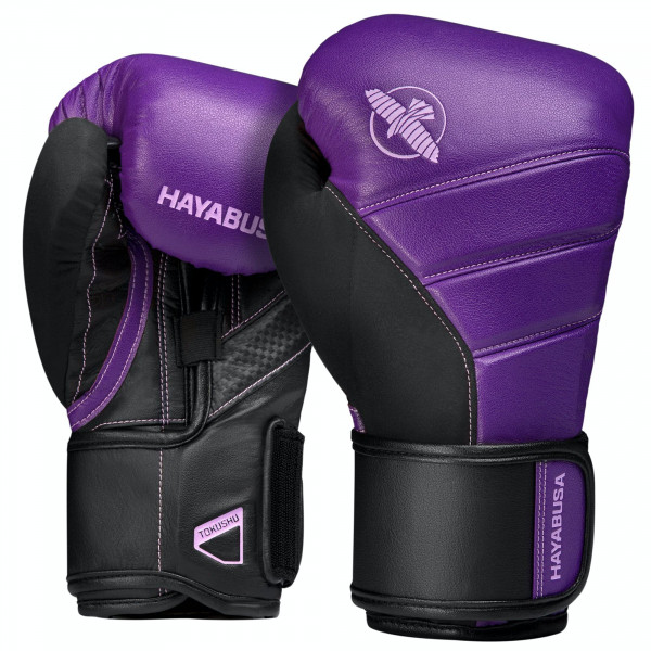 Hayabusa T3 Guantes de boxeo para hombres y mujeres, protección de muñecas y nudillos, cierre de gancho y bucle Dual-X, soporte de muñeca férula, acolchado de espuma de 5 capas para nudillos, morado/negro, 16 oz