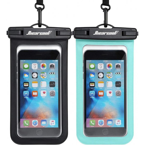 Hiearcool Funda impermeable para teléfono, funda impermeable IPX8 para iPhone 17/16/15/14 Pro Max, bolsa seca para teléfono celular para artículos esenciales de playa y crucero, pantalla táctil, cordón incluido, paquete de 2 (se adapta a hasta 8,9 pulgada