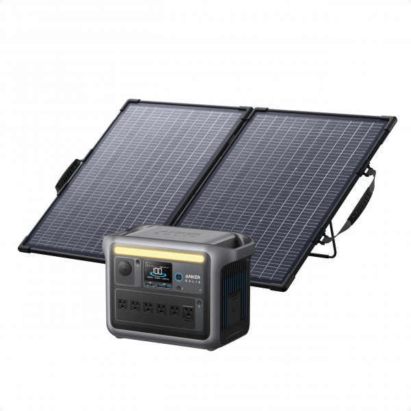 Central eléctrica portátil Anker SOLIX C1000 con panel solar bifacial de 100 W, generador solar de 1800 W, batería LFP (LiFePO4) de 1056 Wh, 6 salidas de CA, hasta 2400 W para el hogar, cortes de energía y campamentos al aire libre