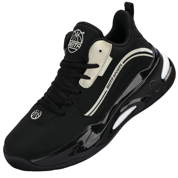 Beita Zapatos de Baloncesto para Hombres Zapatillas de Deporte de Parte Superior Alta Zapatos Deportivos Transpirables Antideslizantes Negro Dorado