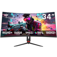 KTC Monitor de juegos ultraancho curvo de 34 pulgadas, monitor de PC WQHD 3440x1440 de 180 Hz, 21:9, 1 ms, 1500R, sincronización adaptativa, puerto de pantalla HDMI, PBP/PIP, ajuste de altura/inclinación/giro/pivote, montaje VESA, H34S18S