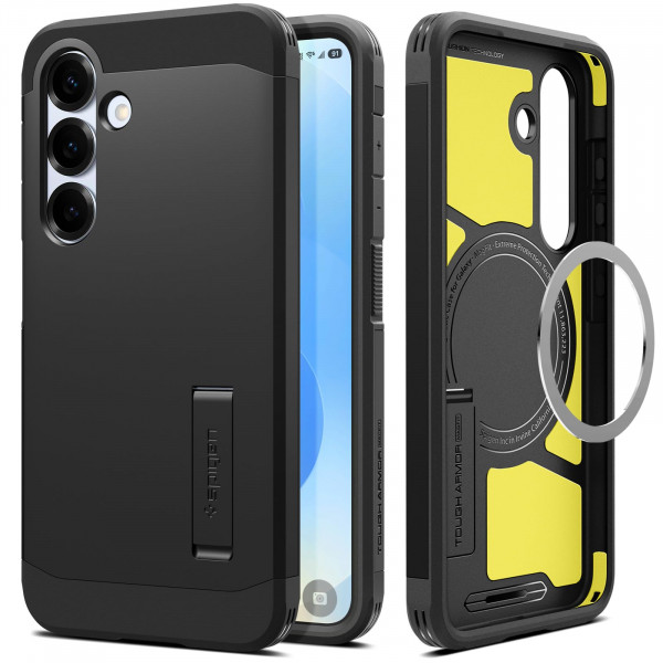 Funda Spigen para Galaxy S25, Tough Armor MagFit [Soporte] [Compatible con MagSafe] [Protección de grado militar] - Negro